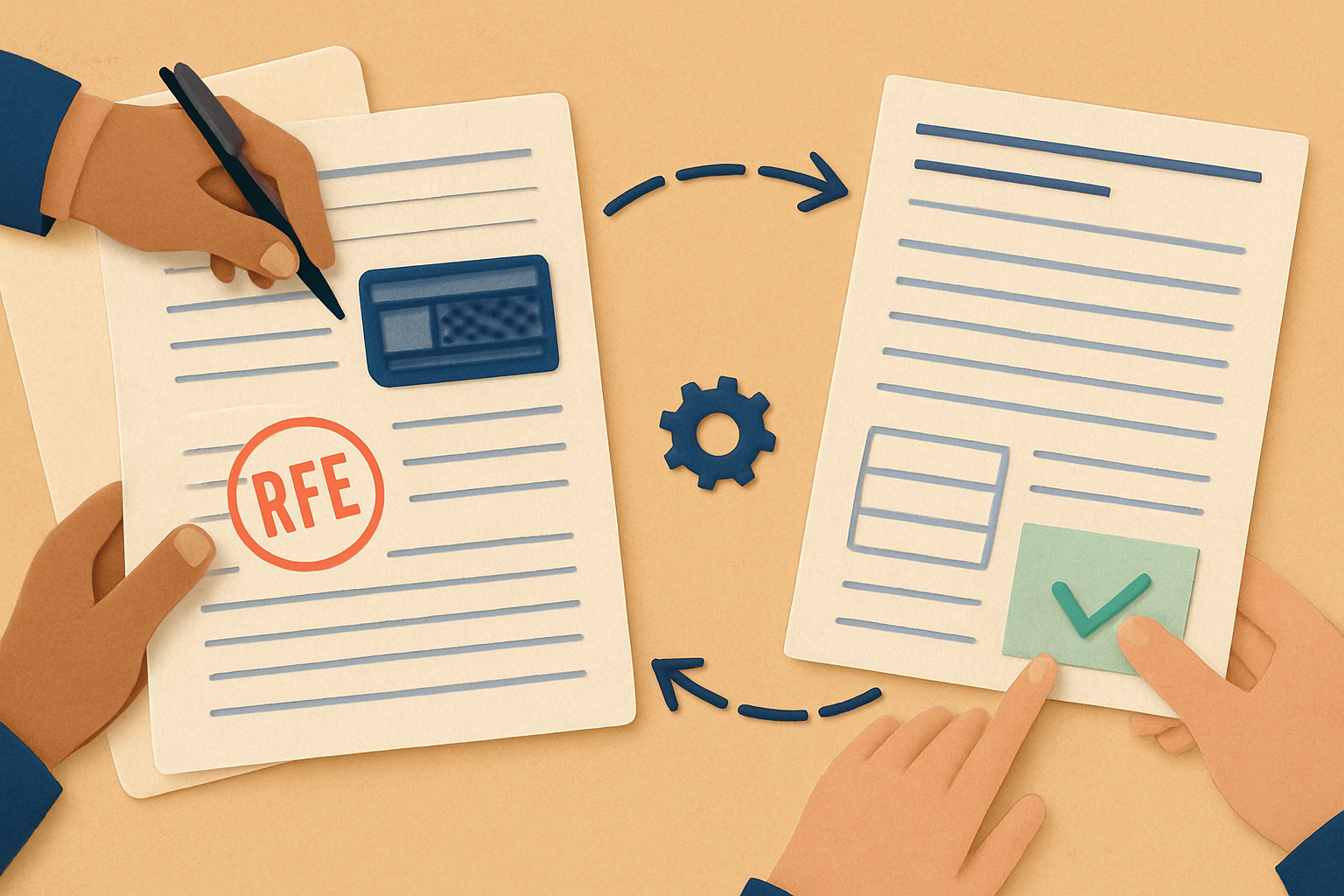 Legal professionals reviewing an immigration document packet: how to automate rfe responses for h-1b petitions