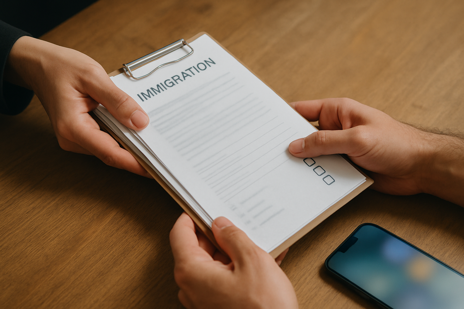 Client securely sharing immigration documents during intake: immigration onboarding checklist automated forms