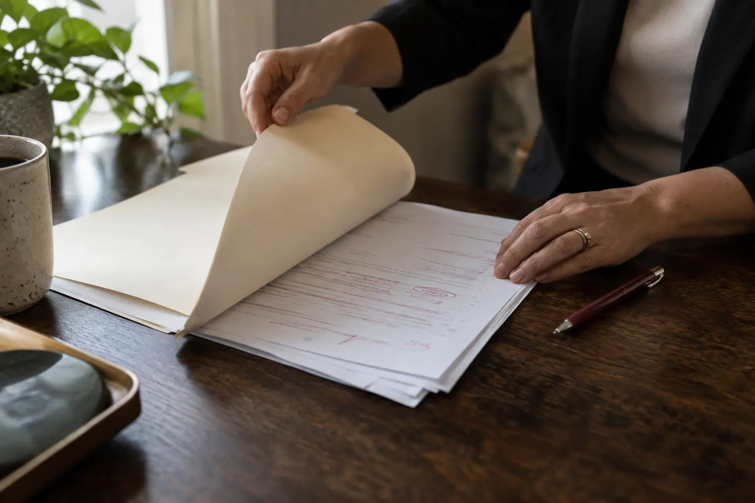 An attorney compares a reusable template with a draft letter.