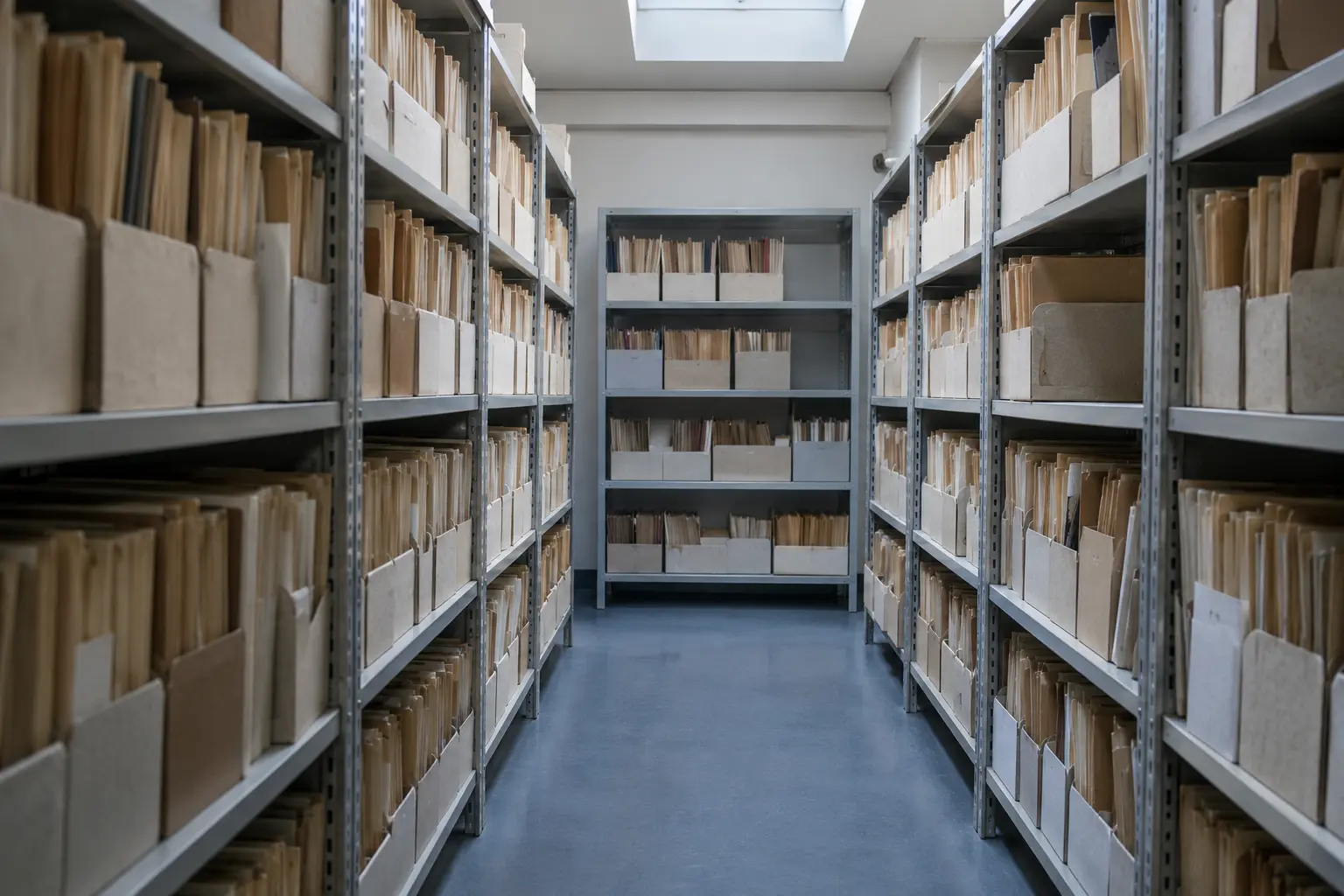 A records room uses consistent dividers to organize case files.