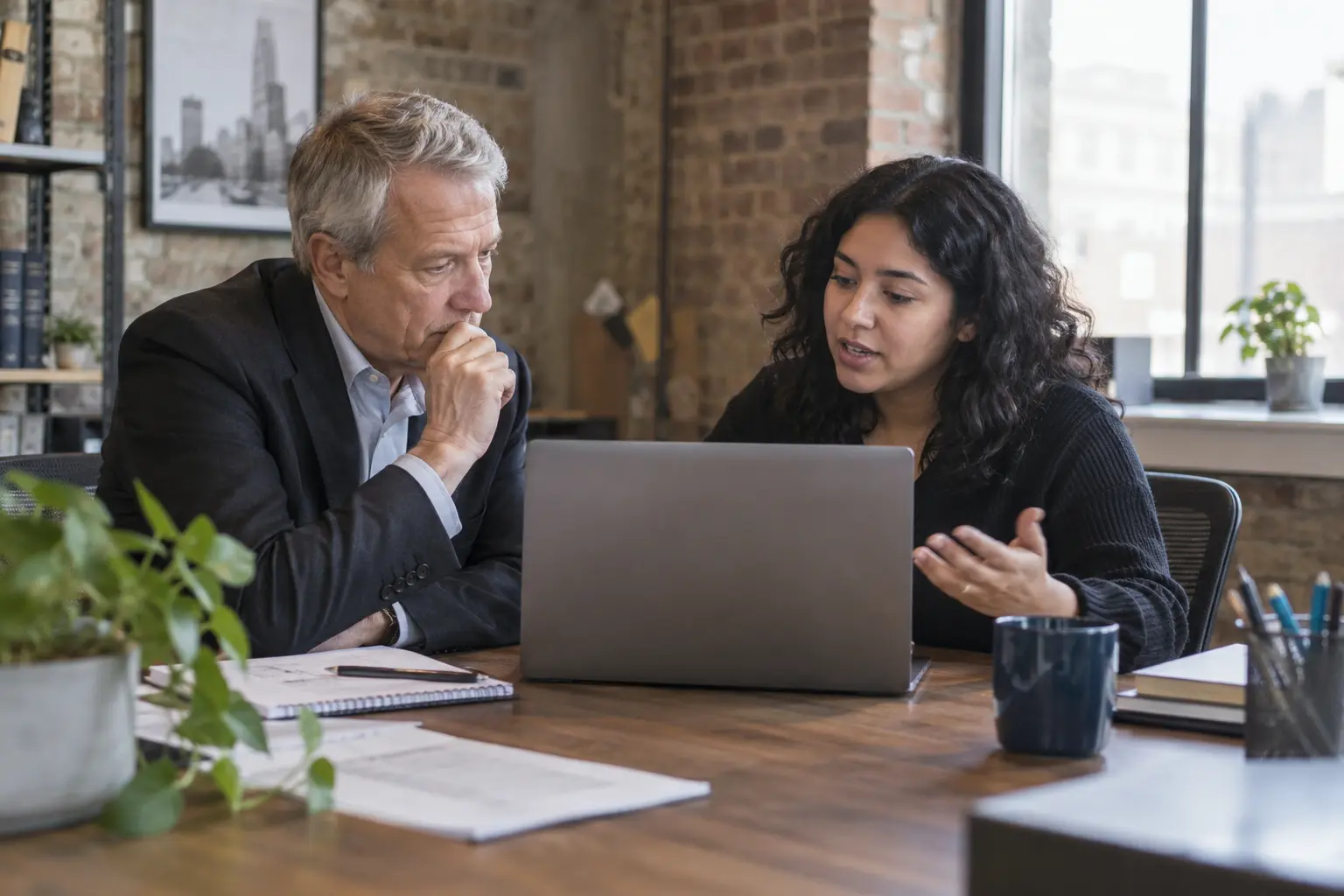 An attorney and operations specialist discuss a new workflow.