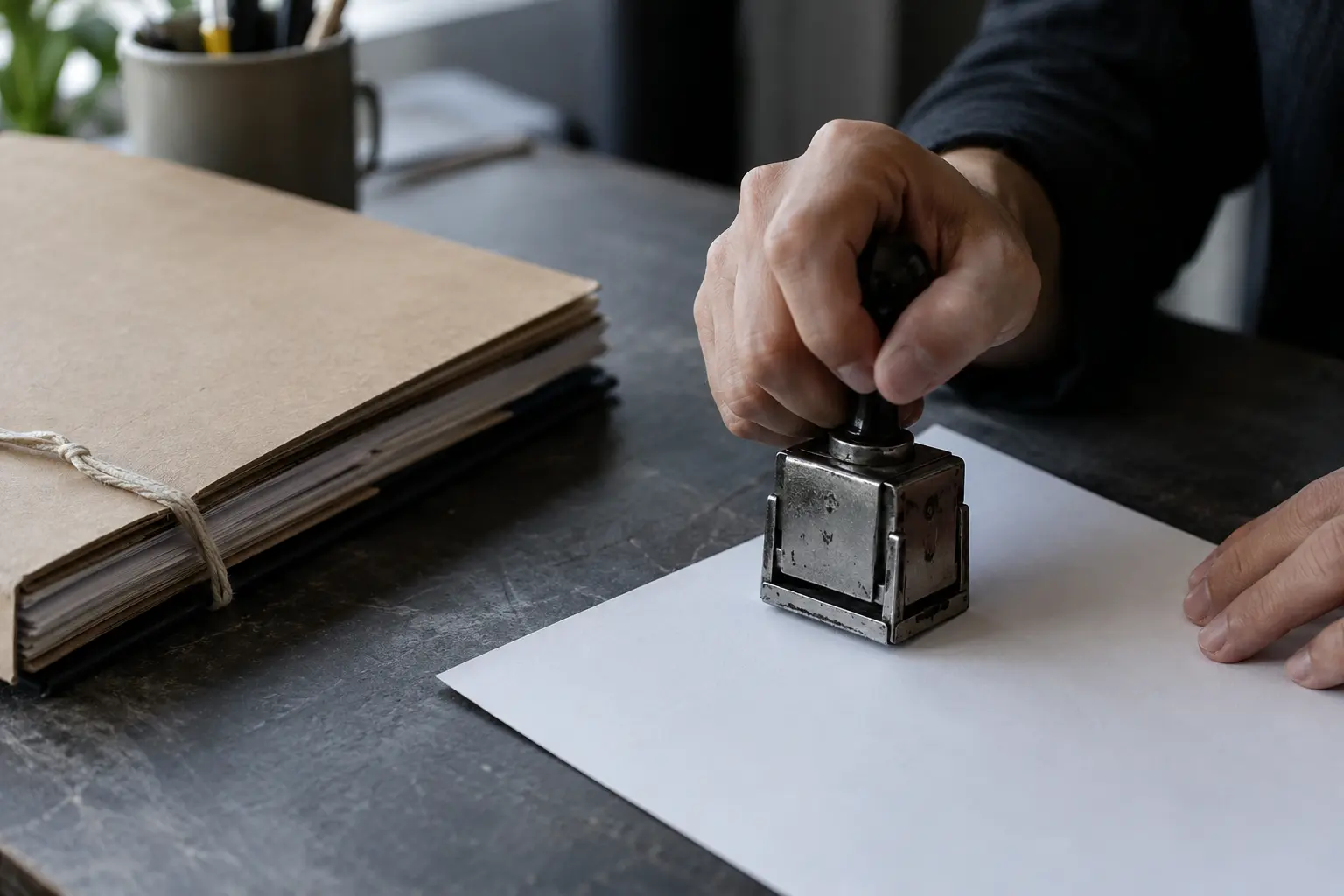 A case record is marked during a document-control process.