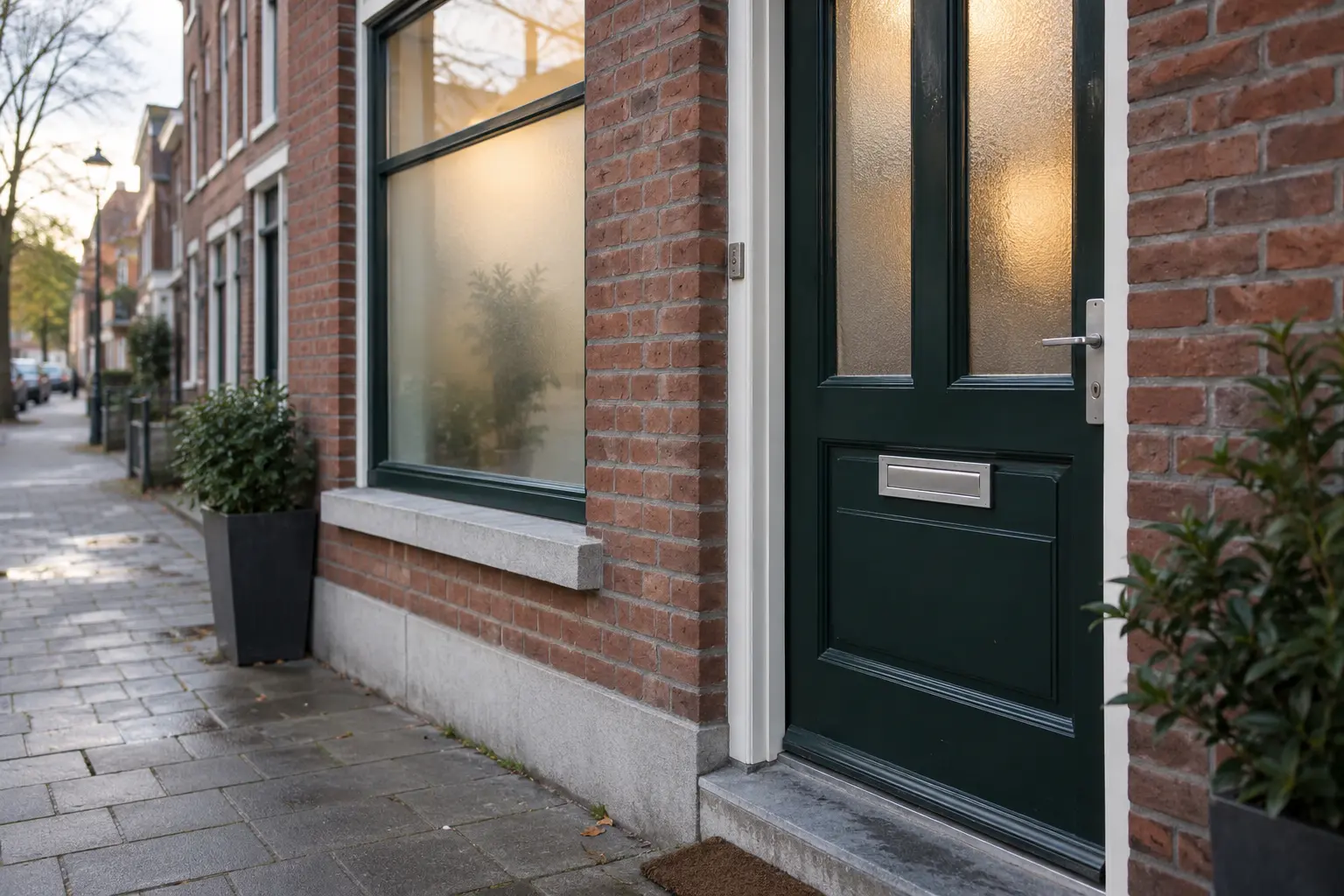 A secure entrance to a neighborhood law office.