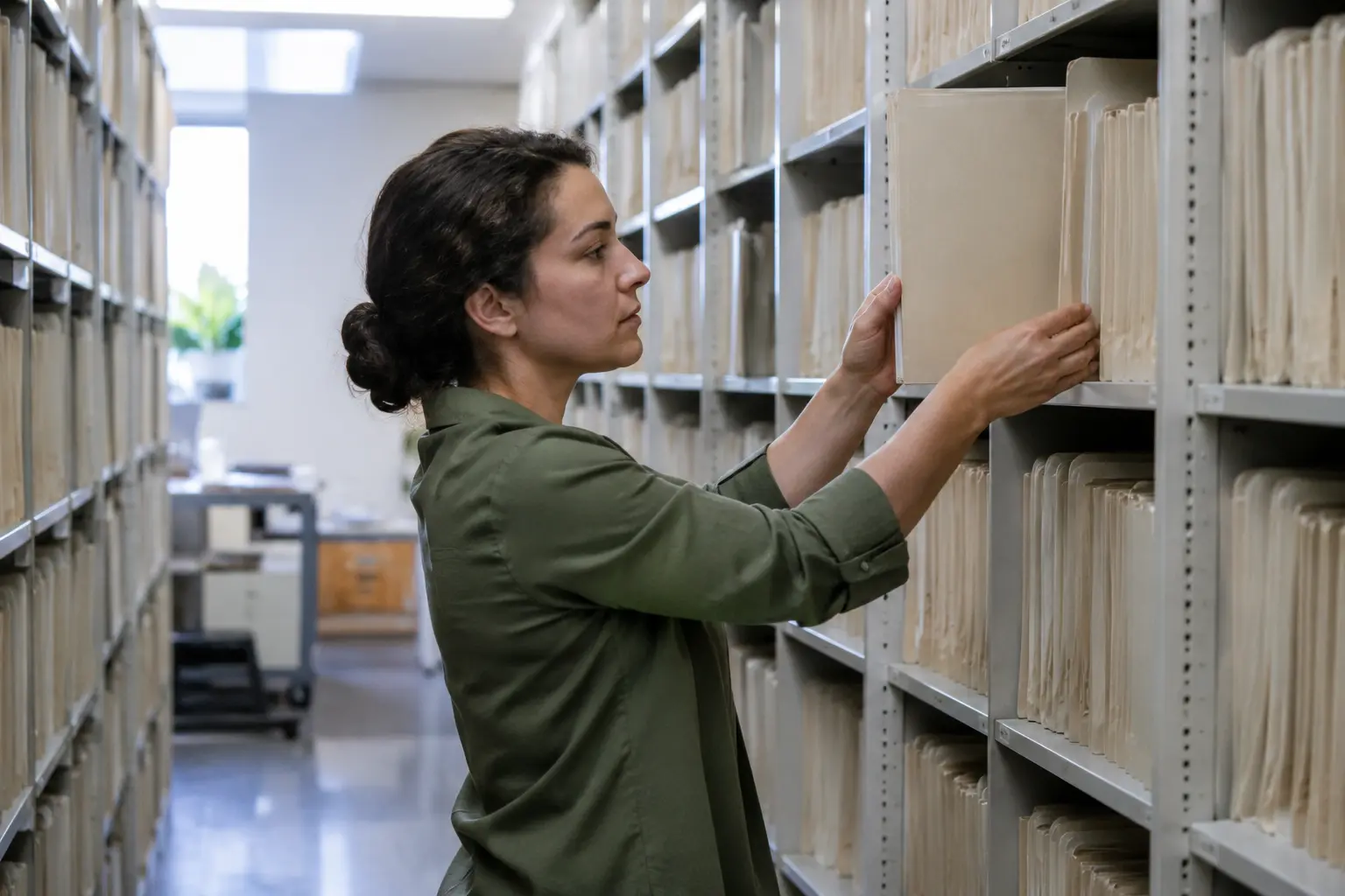 A records clerk organizes files using a consistent system.