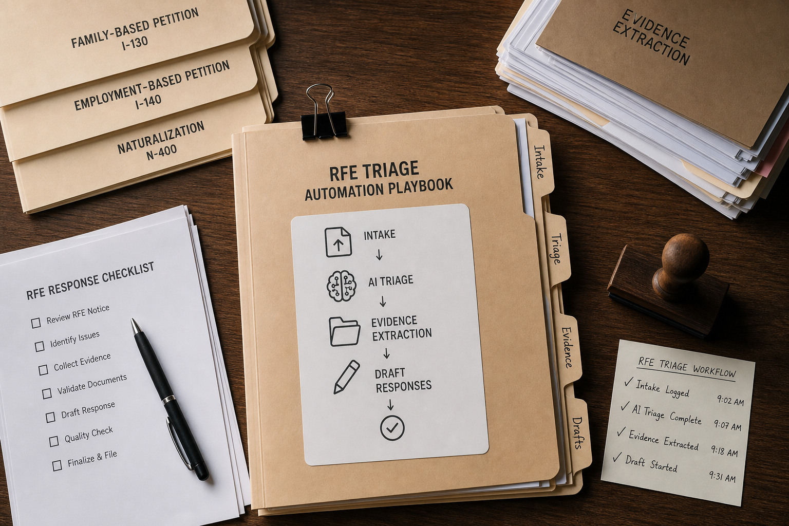 Organized immigration case files and workflow materials: rfe triage automation for immigration firms