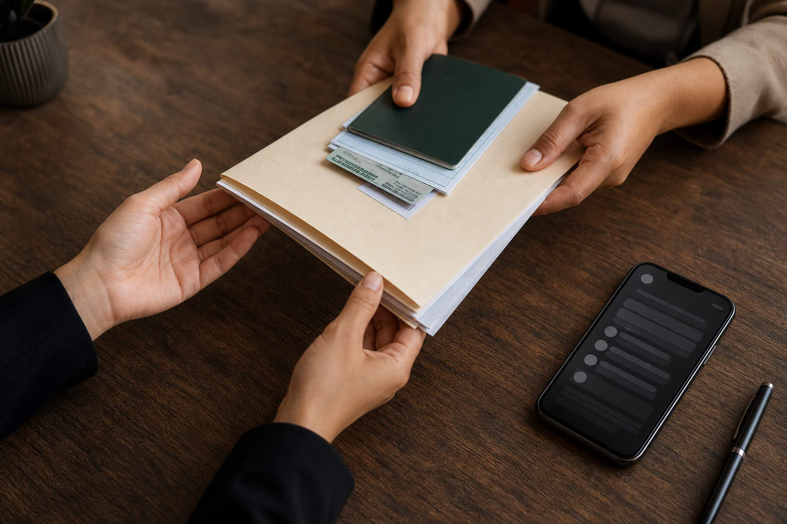 Client securely sharing immigration documents during intake: structured client intake checklist for green card cases