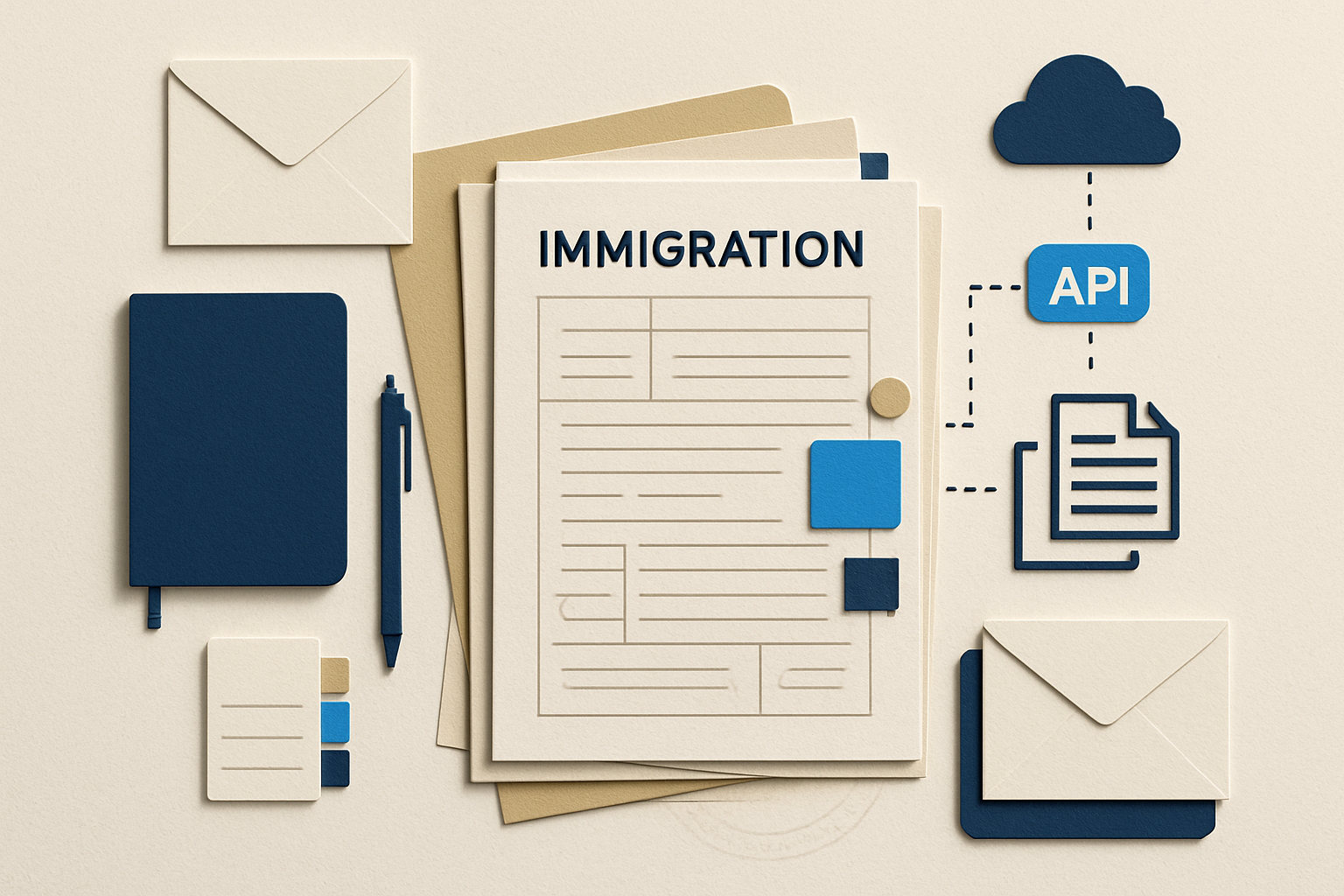 Legal professionals reviewing an immigration document packet: uscis foia api integration for law firms